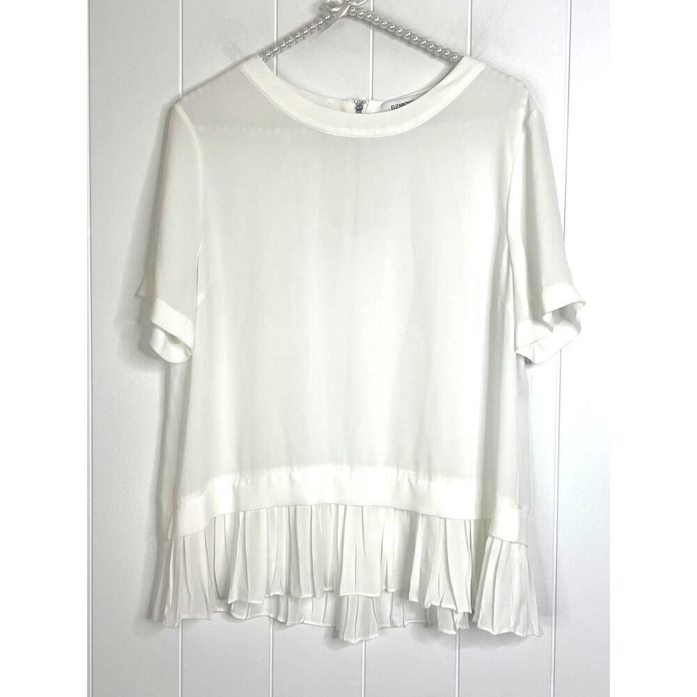 Elizabeth and James White Pleated Drop Waist Short Sleeve Blouse Size L